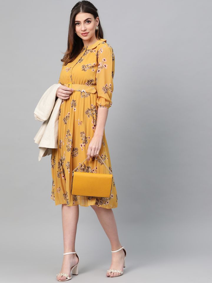 Mustard printed outlet dress