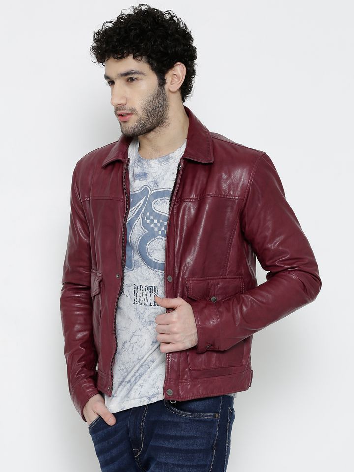 wine color leather jacket