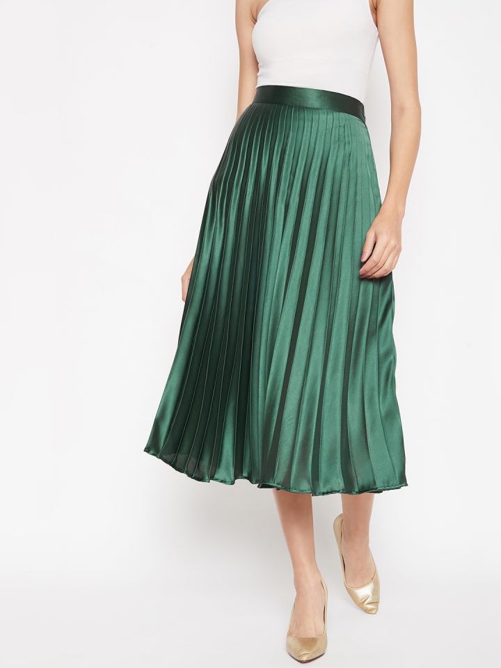 Green pleated flared skirt discount