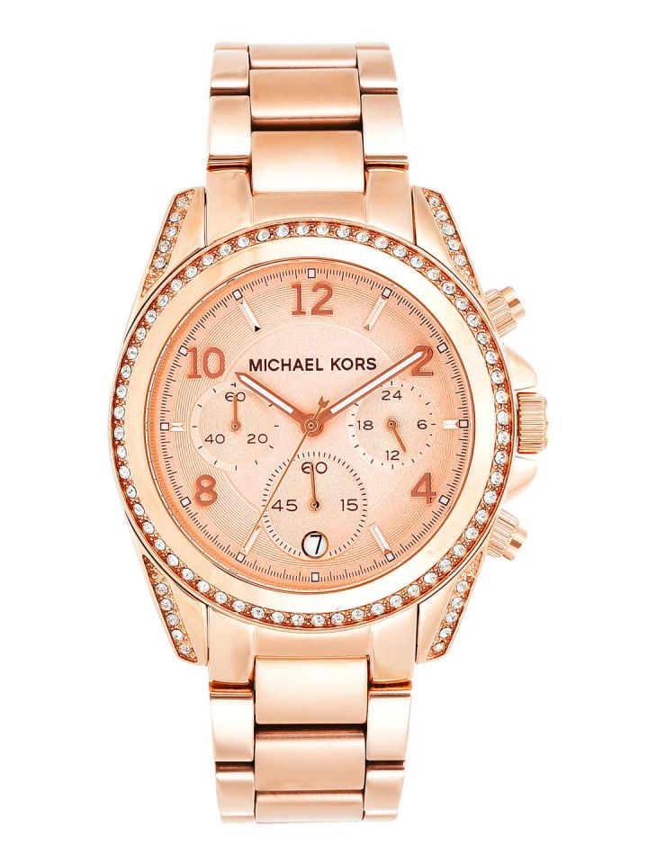 Buy Michael Kors Women Chronograph Peach Coloured Stone Studded