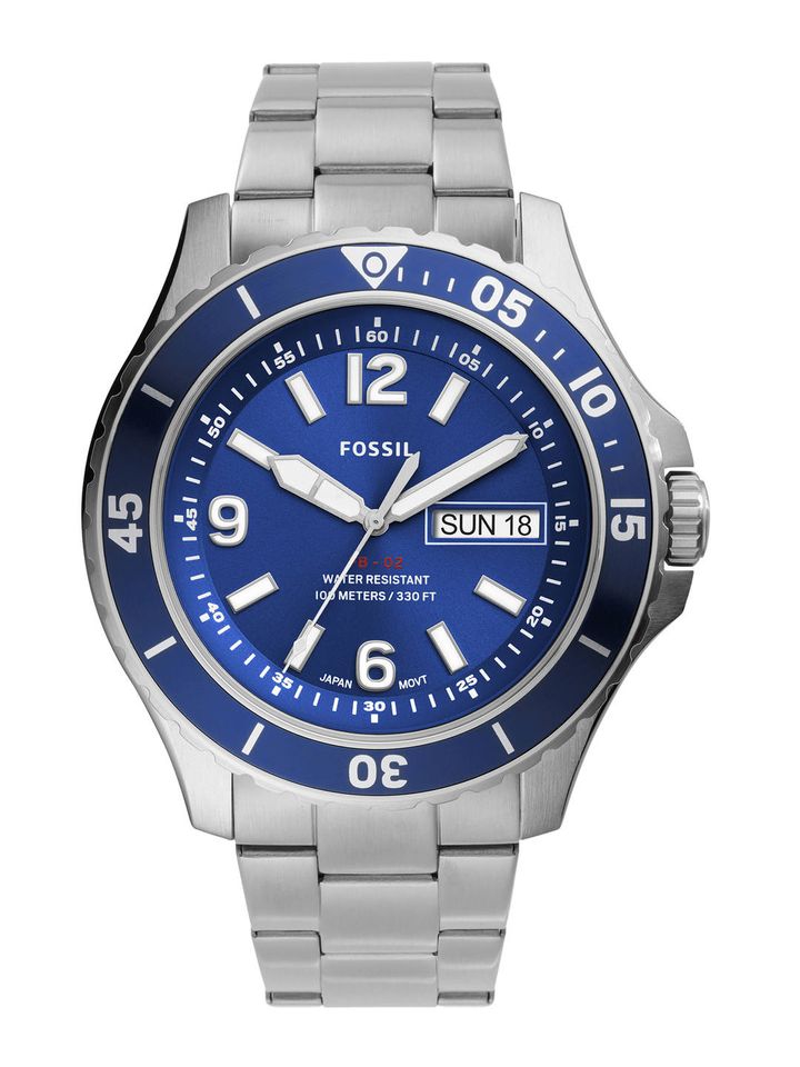 Buy Fossil Men Silver Toned \u0026 Navy Blue 