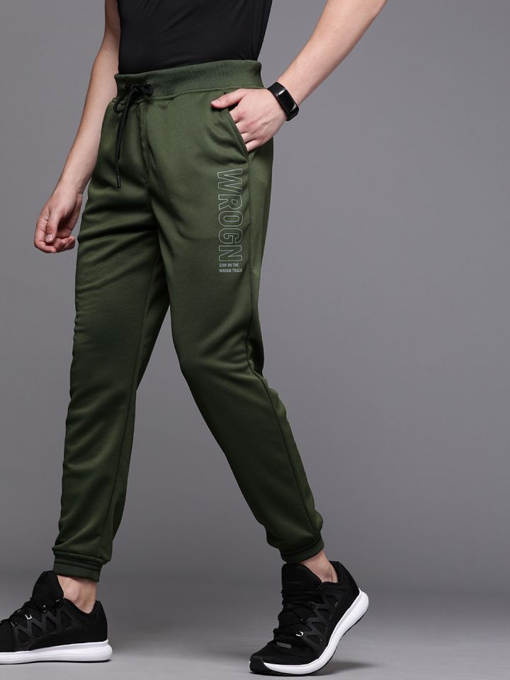 Buy WROGN Men Olive Green Regular Fit Solid Joggers Track
