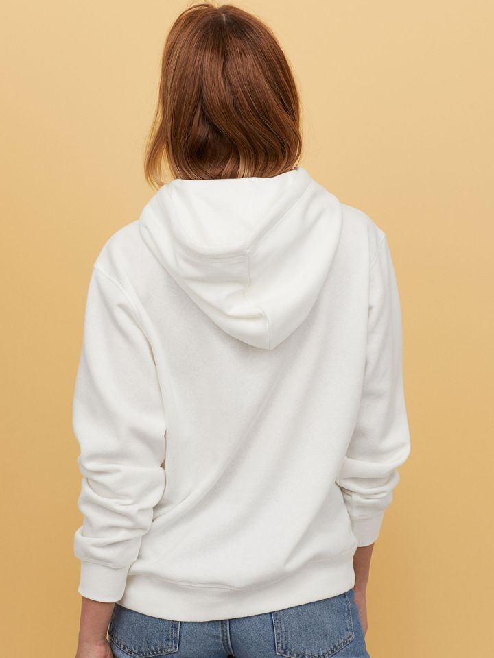Buy H M Women White Black Hooded Top With A Motif Sweatshirts