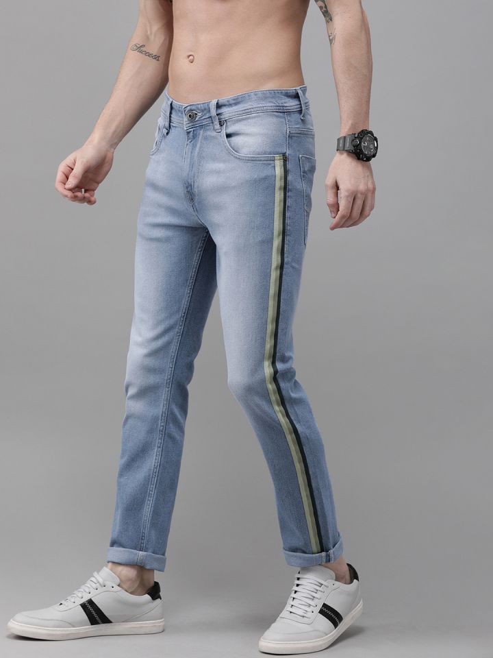 Side stripe jeans mens myntra store
