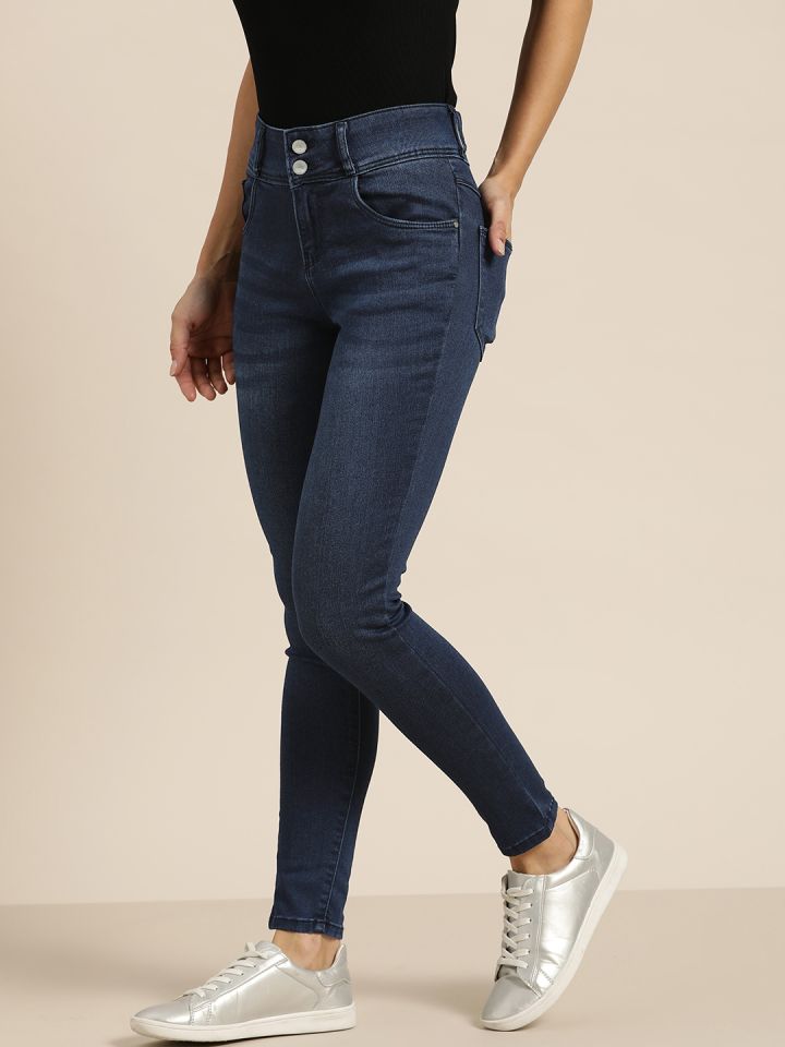 Kraus Jeans Women K4014 Blue Skinny Fit High Rise Clean Look Stretchable Jeans