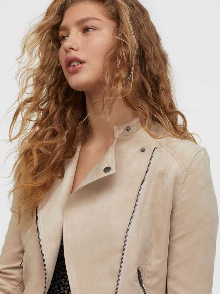 Buy H M Women Beige Solid Biker Jacket Jackets for Women