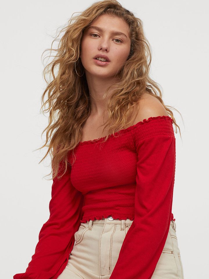 Buy H M Women Red Solid Off The Shoulder Top Tops for Women