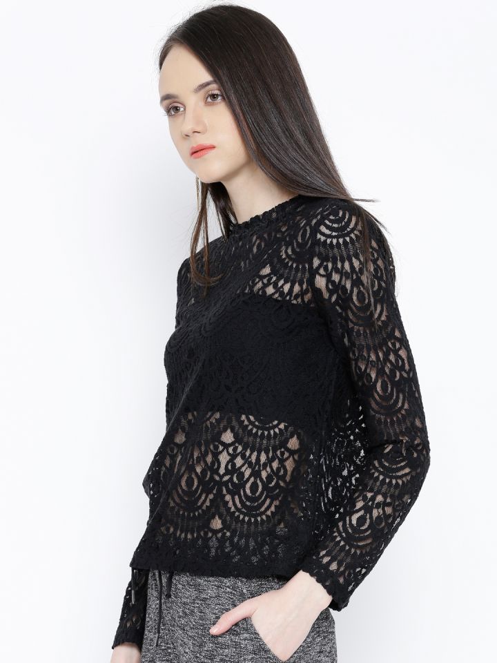 Buy Vero Moda Women Black Lace Halter Neck Bralette Top - Tops for Women  2192610