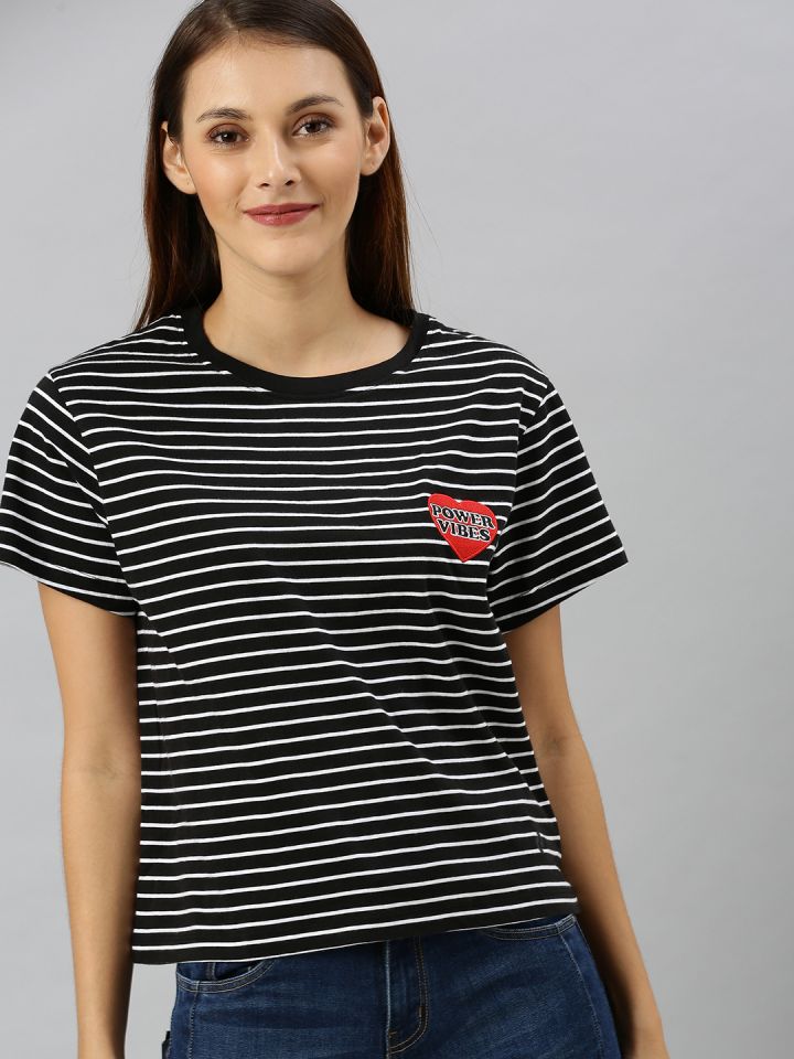 Buy Denizen From Levis Women Black Striped Round Neck T Shirt Tshirts for Women 11670538 Myntra