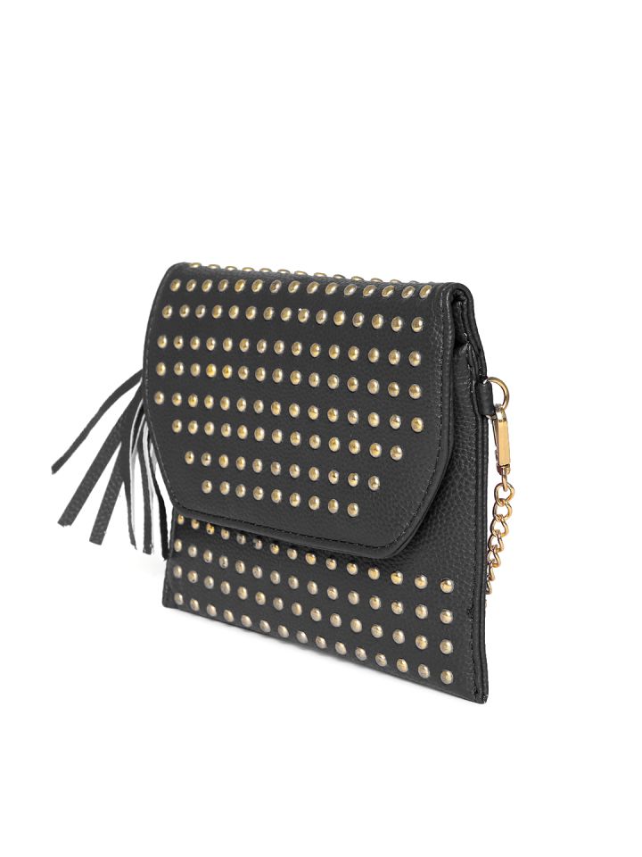 ToniQ Black Textured Studded Sling Bag