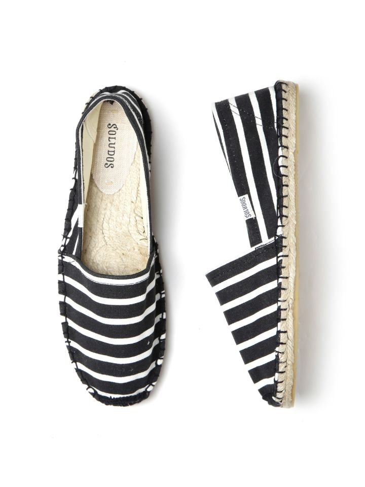 Soludos Women Black White Striped Espadrilles