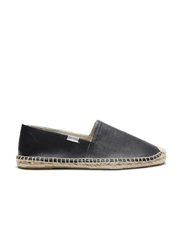 Buy Soludos Men Black Leather Espadrilles With Shaded Effect