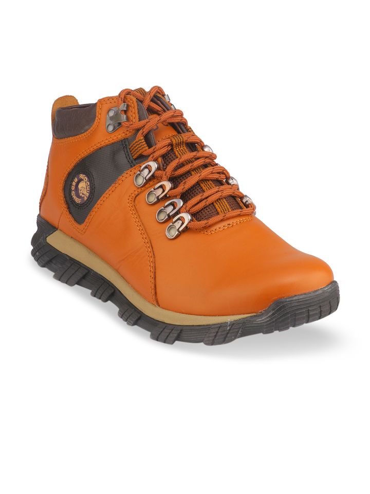 Buy Red Chief Men Tan Brown Solid Leather Mid Top Flat Boots