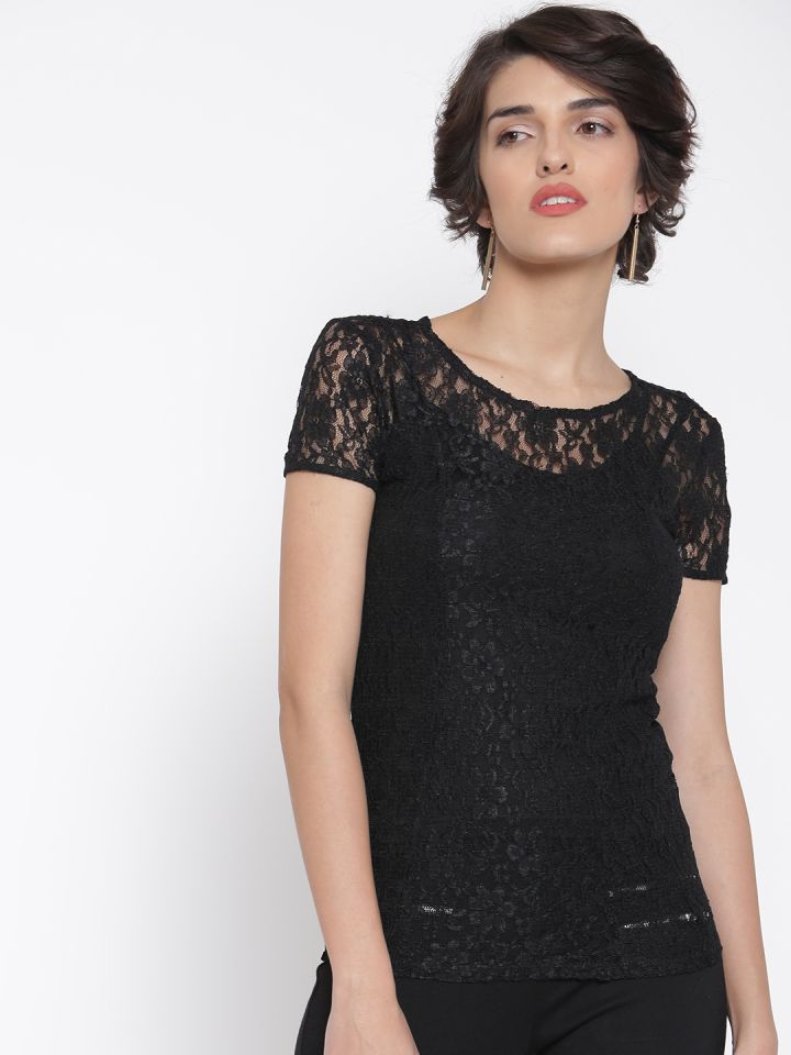 FOREVER 21 Women Black Lace Top