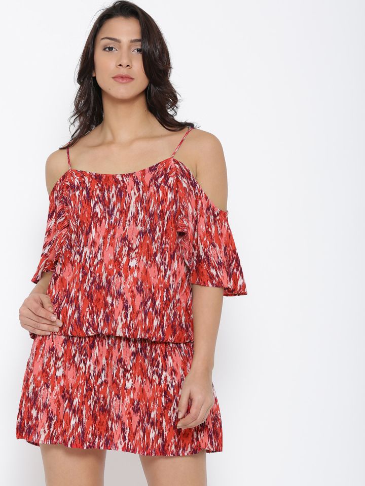 FOREVER 21 Women Red Printed Drop Waist Dress
