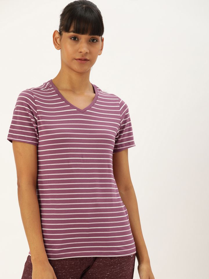 striped v neck t shirt women's