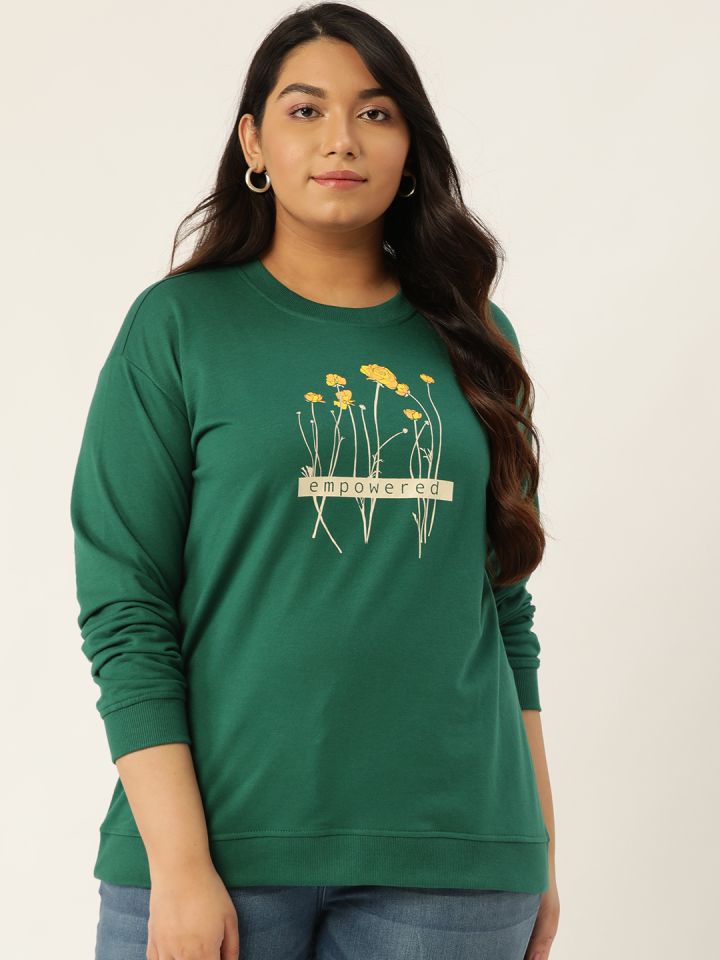Buy Sztori Women Green Printed Plus Size Sweatshirt Sweatshirts