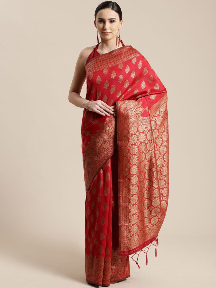 Saree mall Red Golden Woven Design Banarasi Saree