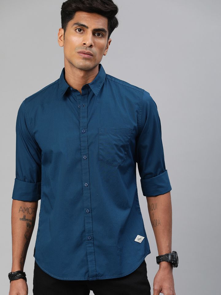 Buy Roadster Men Blue Printed Casual Sustainable Shirt - Shirts for Men  1364628