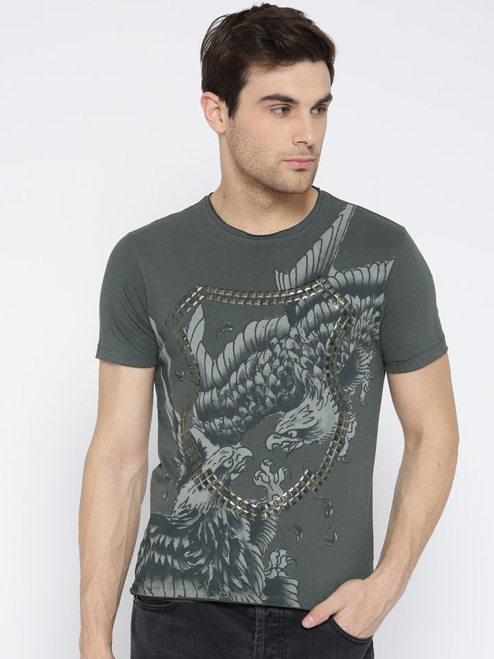 Ed Hardy Grey Printed Pure Cotton T shirt