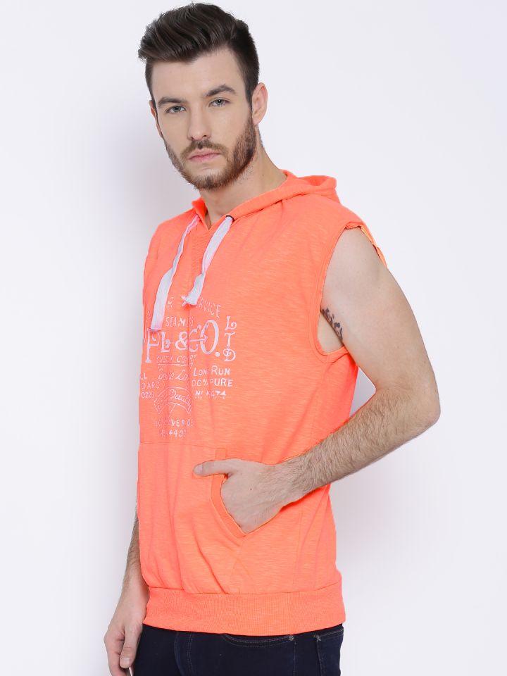 Orange sleeveless hoodie outlet