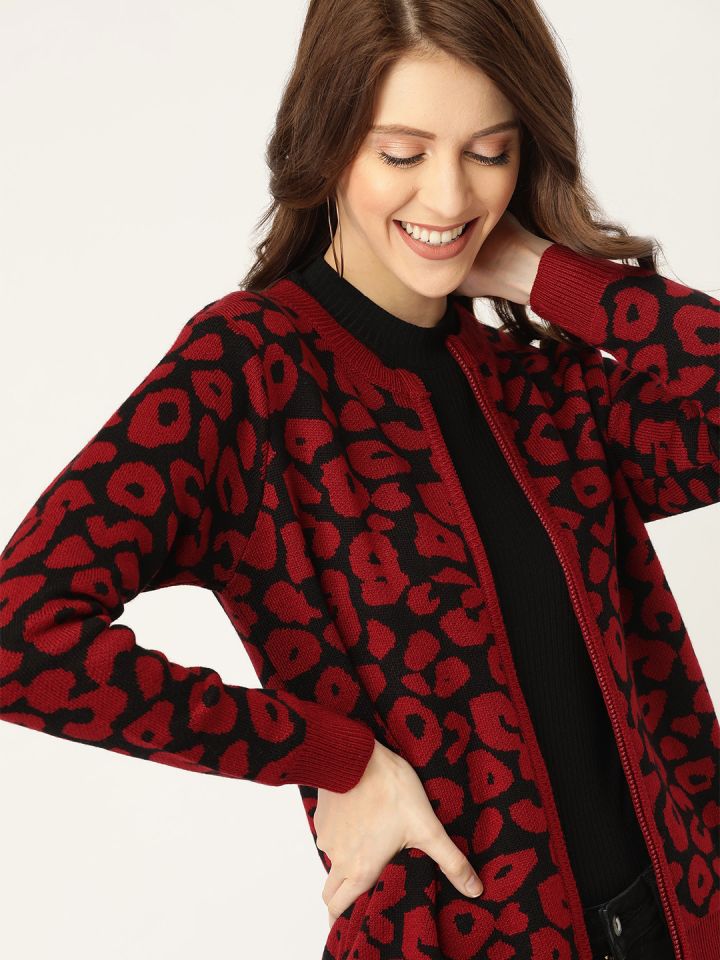 Red shop black cardigan