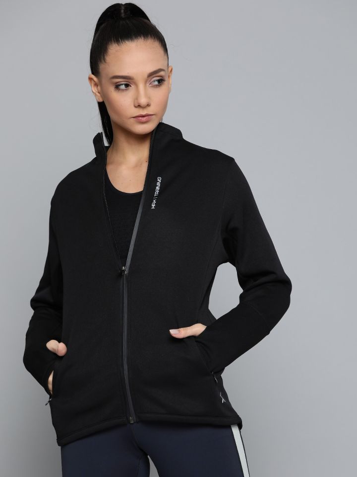 HRX by Hrithik Roshan Women Jet Black Solid Rapid Dry Antimicrobial Training Jacket