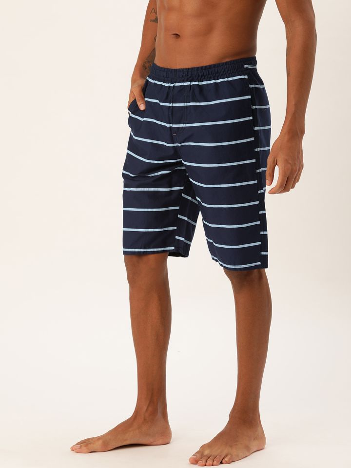 Mens blue and white striped swim shorts on sale