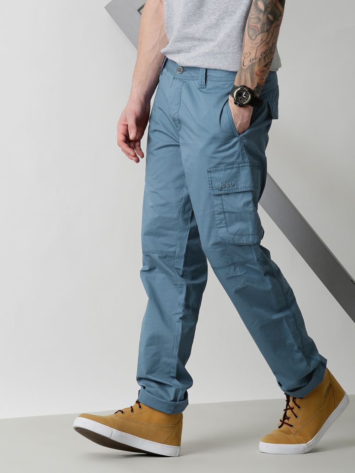 Jeep Blue Cargo Trousers with Grille Shaped Cuts J5S
