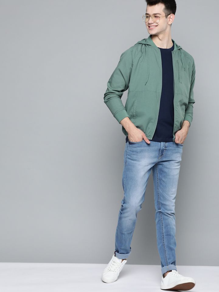 Mast Harbour Men Green Solid Hooded Tailored Jacket