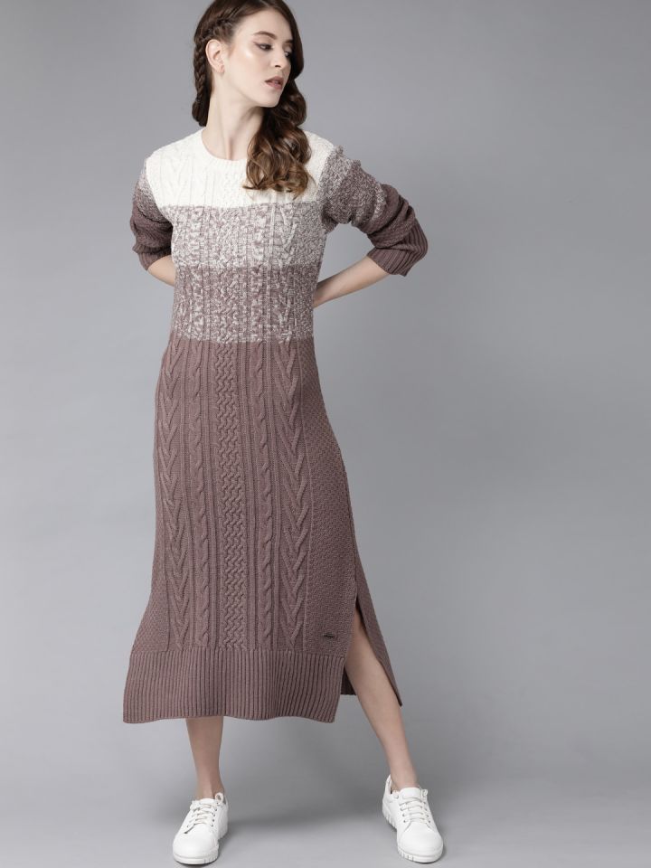 Buy Roadster Mauve Off White Colourblocked Jumper Dress