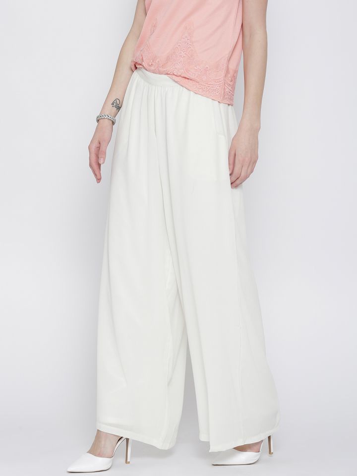 Buy VERO MODA Off White Womens 4 Pocket Solid Wide Pants  Shoppers Stop