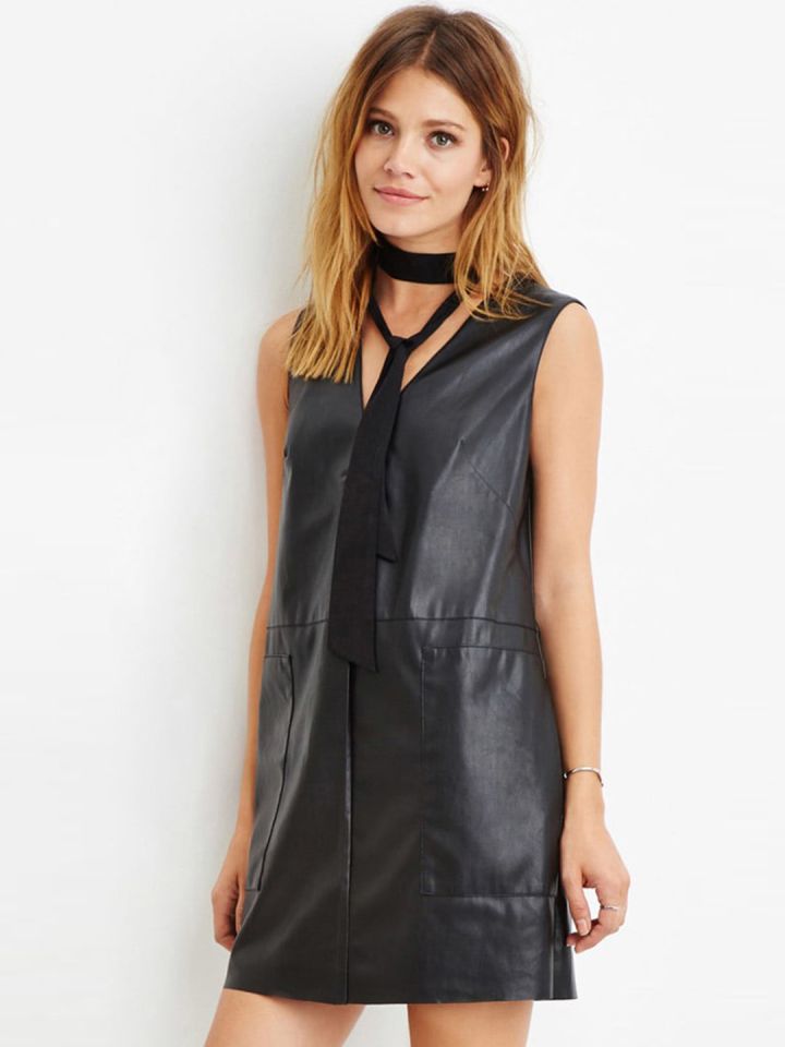 Forever 21 black leather 2025 dress