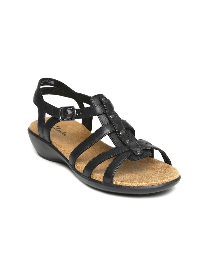 Clarks Women Black Leather Sandals