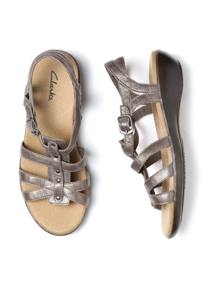 Clarks Women Bronze Toned Leather Sandals