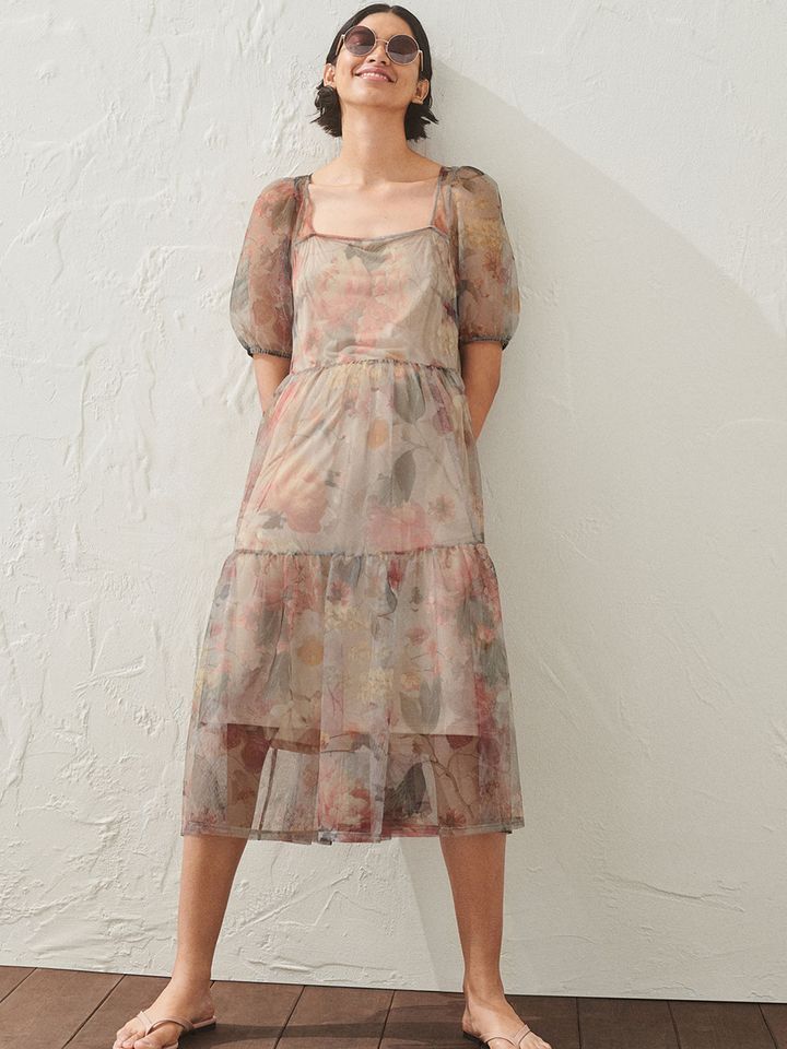 Puff sleeve dress myntra clearance