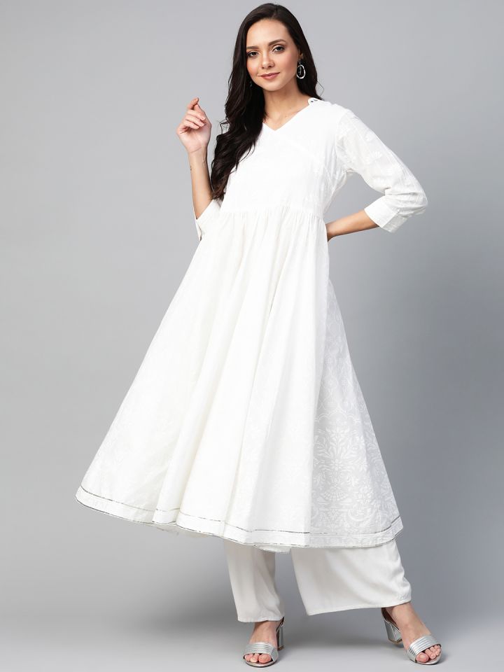 Sangria Women White Ethnic Motif Print Anarkali Kurta