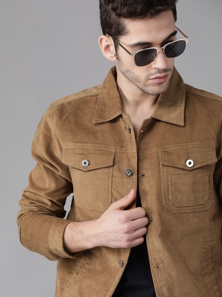 Roadster Men Brown Solid Corduroy Tailored Jacket