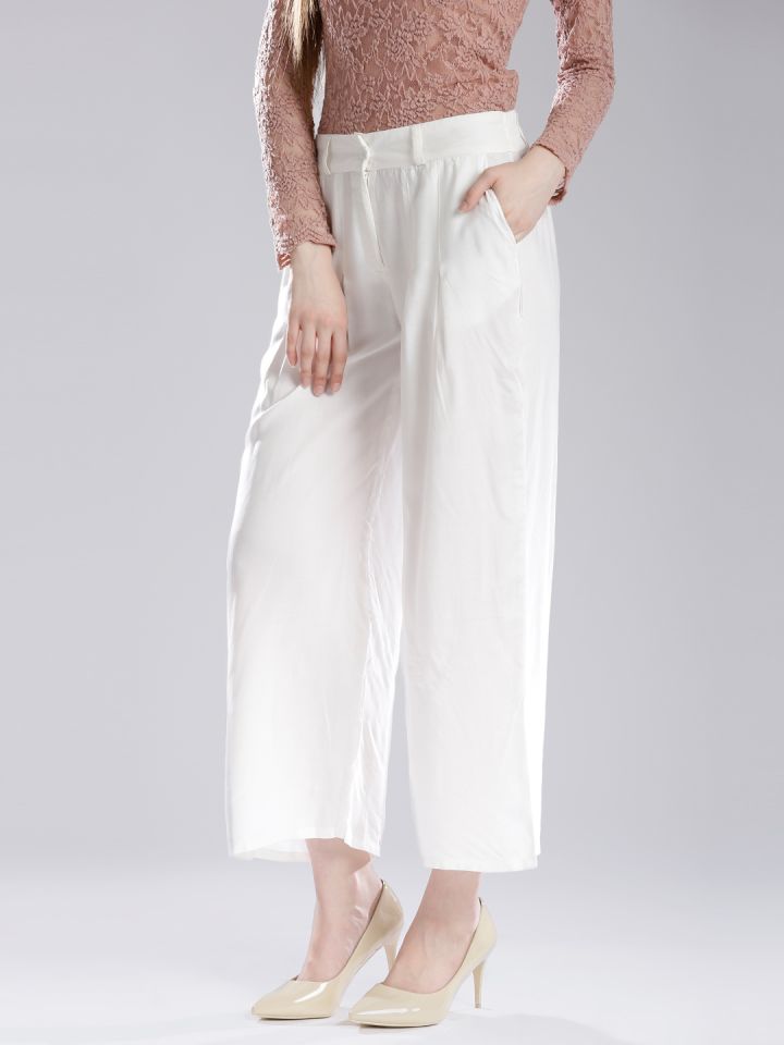 fcityin  Dimpy Garments White Lycra Solid Pleated Flared Palazzo Pant For