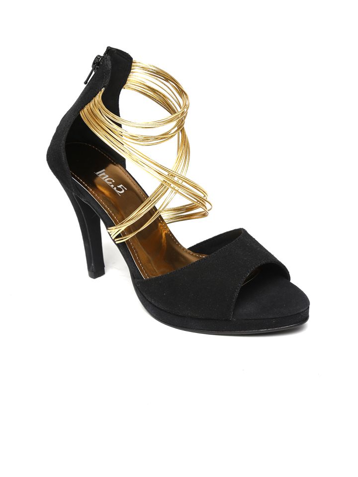 Black and gold open toe heels online