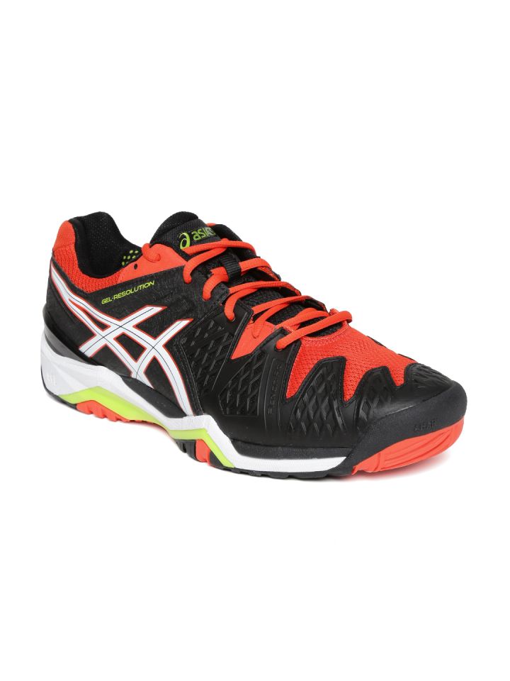 ASICS Men Black Red Gel Resolution 6 Tennis Shoes