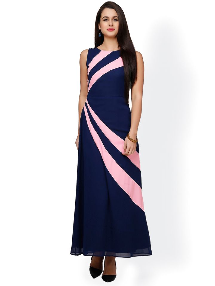 Buy Eavan Navy Pink Maxi Dress Myntra