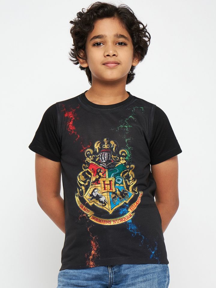 Harry Potter Boys Black Harry Potter Printed Round Neck T shirt