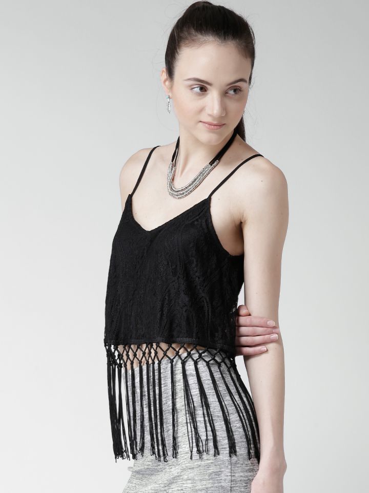 FOREVER 21 Black Lace Fringe Top