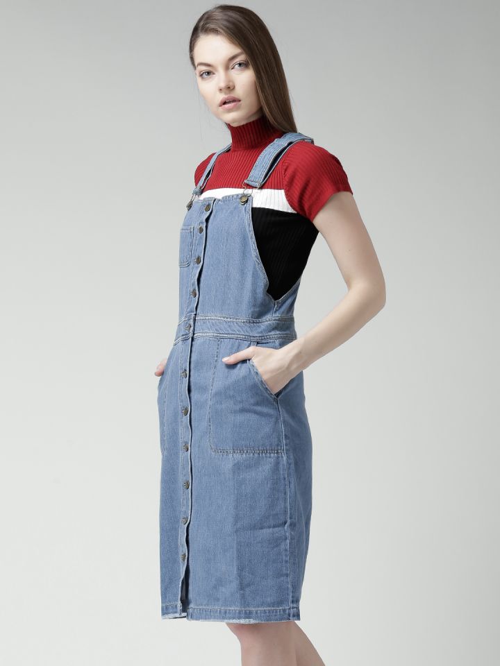 Buy Forever 21 Blue Denim Dungaree Dress Dresses For Women 1224531 Myntra