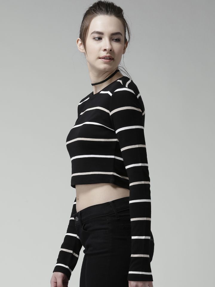 Forever 21 striped long sleeve crop top on sale