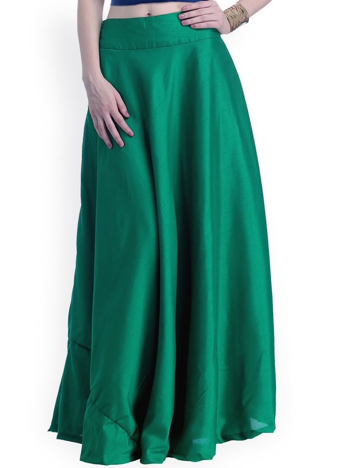 green silk maxi skirt
