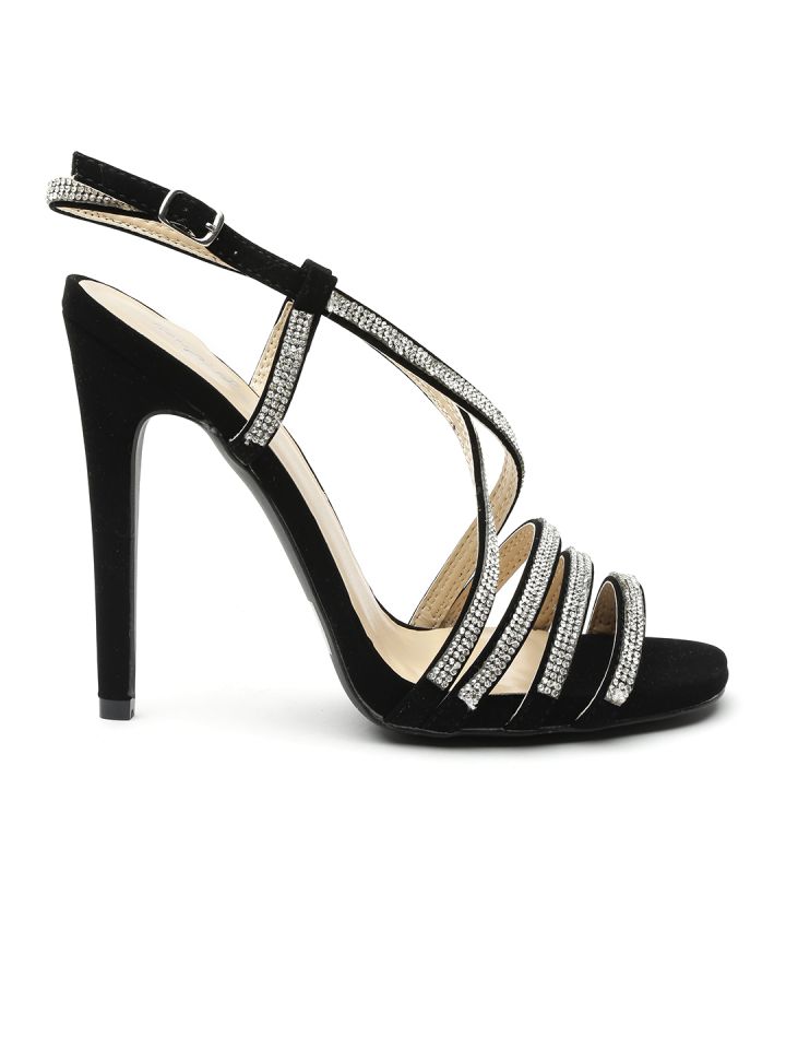 Qupid Women Black Strappy Embellished Stilettos