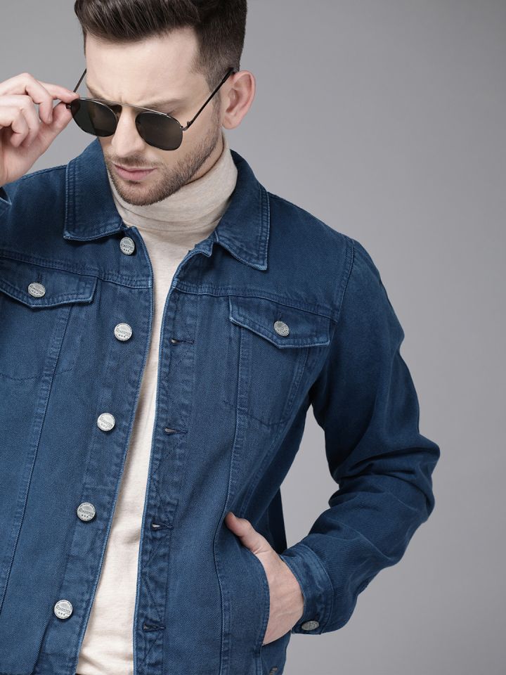Buy Roadster Men Blue Washed Denim Jacket - Jackets for Men