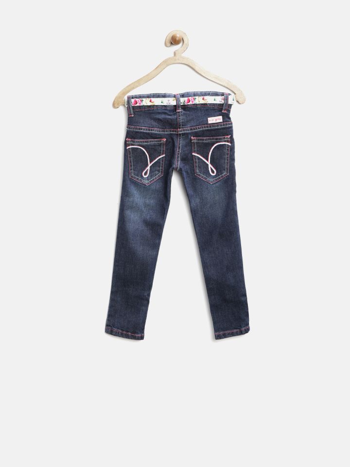 612 league Girls Blue Regular Fit Clean Look Stretchable Jeans